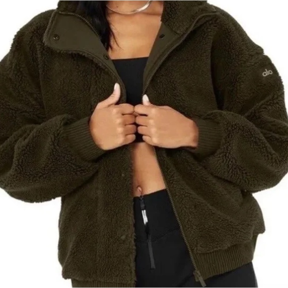 ALO YOGA Varsity Sherpa Jacket - Olive Green Sz XS